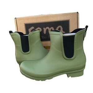 Roma Matte Olive Chelsea Ankle Rain Boots US Size 9 outdoor garden comfortable